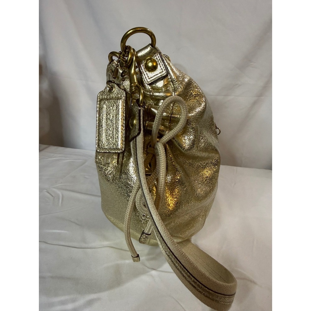 Coach Poppy Metallic Gold Leather Convertible Hobo Crossbody 20384 Y2K Bag - Picture 9 of 12